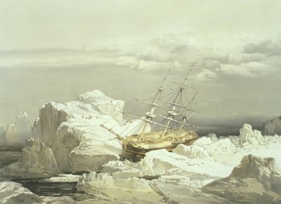 Posición crítica del H.M.S. Investigator en la costa norte de la isla Baring, 20 de agosto de 1851, grabado por William Simpson, publicado por Ackermann y Co., 1854 de Samuel Gurney Cresswell