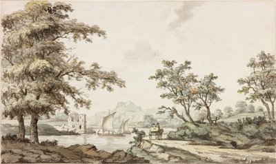 Un Río con Barcos de Vela y un Carro con Caballo de Samuel Henry Alken