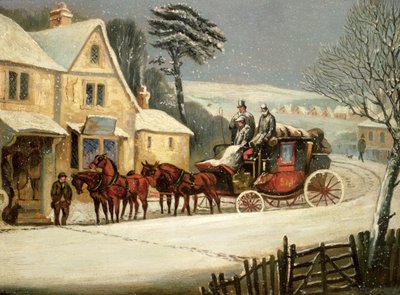Escena de invierno con el correo real detenido en una posada de Samuel Henry Alken