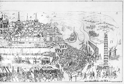 El asedio de Boulogne por el rey Enrique VIII (1491-1547) en 1544, grabado por James Basire, 1788 de Samuel Hieronymous Grimm