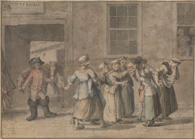 Salida de una posada francesa: Una ilustración para el Viaje sentimental de Sterne de Samuel Hieronymus Grimm