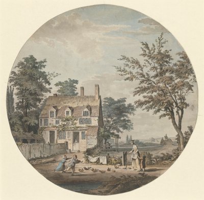 Paisaje con casita, puente y figuras de Samuel Hieronymus Grimm