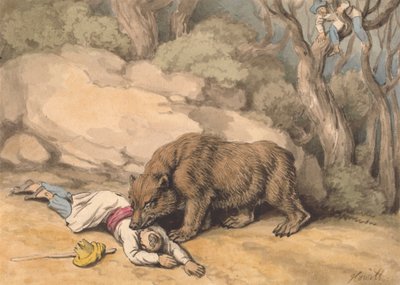 Un oso ataca a un indio caído de Samuel Howitt