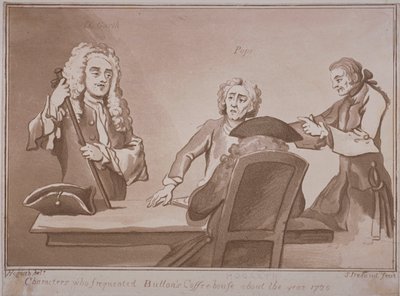 Cuatro hombres alrededor de una mesa en la Casa de Café de Button en Russell Street, Westminster, c.1720 de Samuel Ireland
