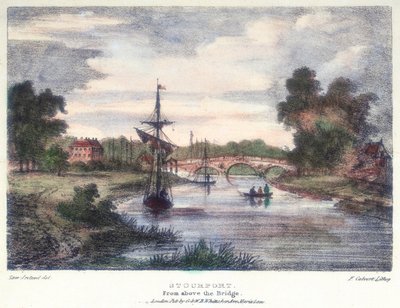 Stourport-on-Severn, Worcestershire, desde arriba del puente, c. 1795 de Samuel Ireland