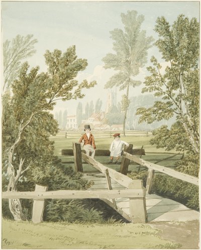 Dos niños en un escalón en Brislington Brook, c.1824 de Samuel Jackson