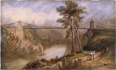 Vista del desfiladero de Avon con el diseño aprobado para el puente colgante de Clifton de Samuel Jackson