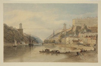 Vista del Avon en Hotwells: El puente colgante propuesto, c.1836 de Samuel Jackson