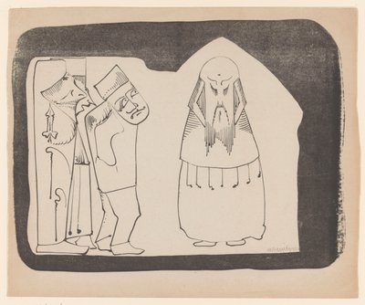 Fantasía: a la izquierda tres figuras a la derecha, a la derecha una figura frontal de tipo chino de Samuel Jessurun de Mesquita (signed by artist)
