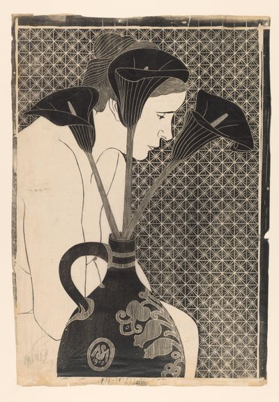 Desnudo femenino detrás de un jarrón con lirios arum
Lirios negros (título original) de Samuel Jessurun de Mesquita (signed by artist)