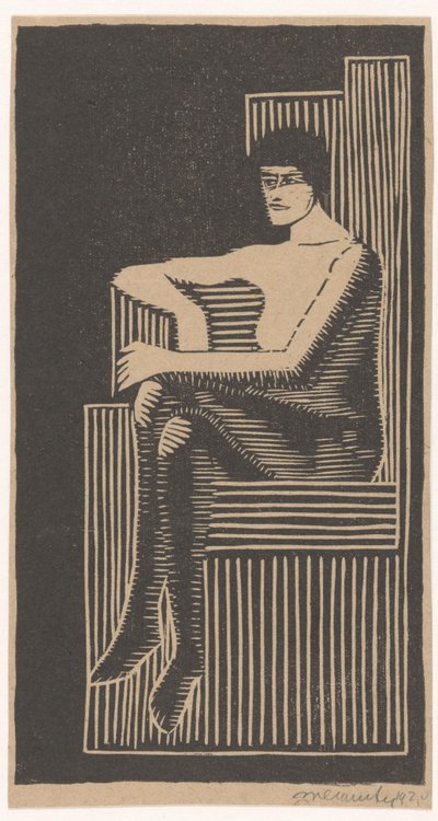 Desnudo sentado en un asiento geométrico de Samuel Jessurun de Mesquita (signed by artist)