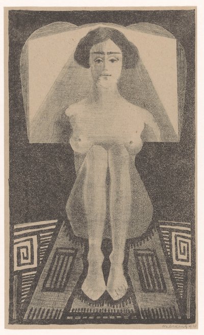 Vista frontal, desnudo sentado en un entorno geométrico de Samuel Jessurun de Mesquita