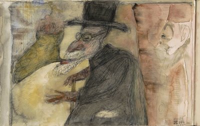 Hombre con barba, bastón y sombrero de copa, de perfil a la izquierda de Samuel Jessurun de Mesquita