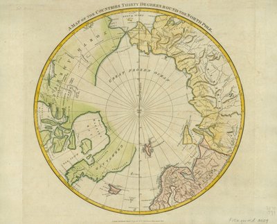 Mapa de los países a treinta grados alrededor del Polo Norte, de 