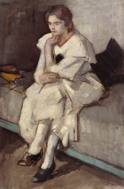 Niña con vestido blanco (óleo sobre lienzo) de Samuel John Peploe