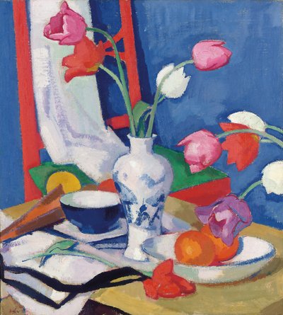 Silla roja y tulipanes, c.1919 de Samuel John Peploe