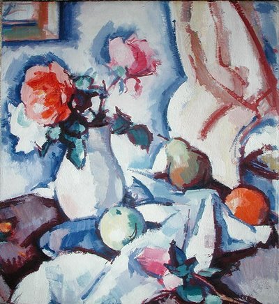 Rosas en un jarrón blanco de Samuel John Peploe