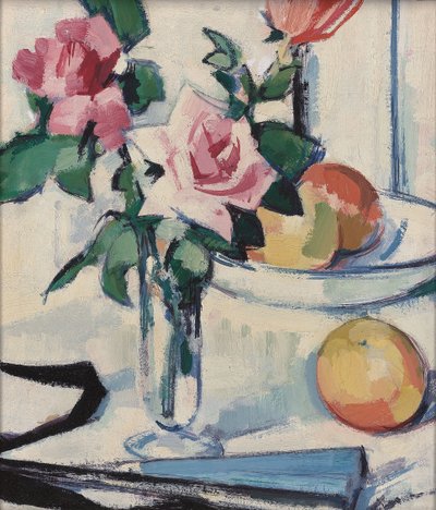 Naturaleza muerta con rosas rosadas de Samuel John Peploe