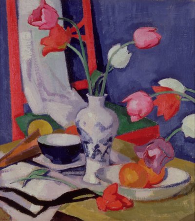 Tulipanes y frutas, c.1919 de Samuel John Peploe