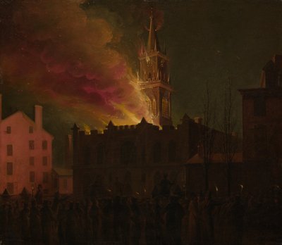 Conflagración del Salón Masónico, Chestnut Street, Filadelfia, Pensilvania, 1819 de Samuel Jones