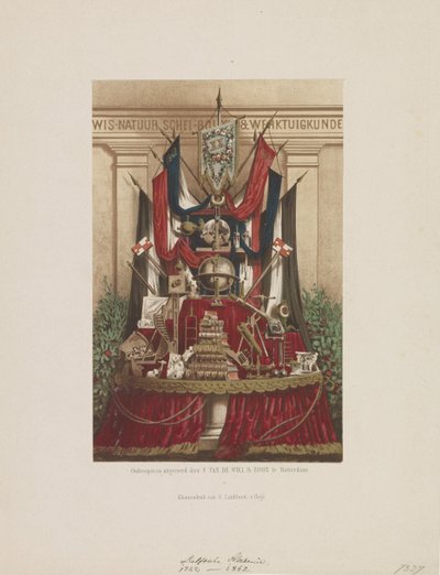 Trofeo como decoración en la celebración del vigésimo aniversario de la Academia de Delft, 1862 de Samuel Lankhout