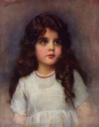 Curly Locks: retrato de una hermosa joven con cabello largo y oscuro y rizado (litografia de color) de Samuel Luke (after) Fildes