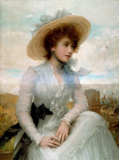Retrato de una joven con sombrero de paja de Samuel Luke Fildes