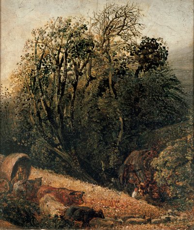 Un campo de maíz bordeado por árboles, c. 1833-1834 de Samuel Palmer