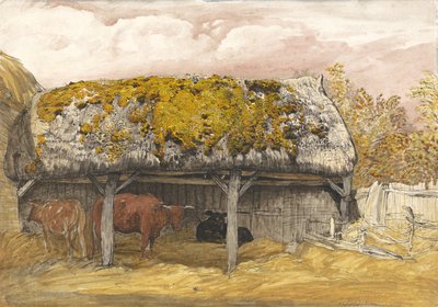 Un establo de vacas con un techo musgoso, c.1829 de Samuel Palmer