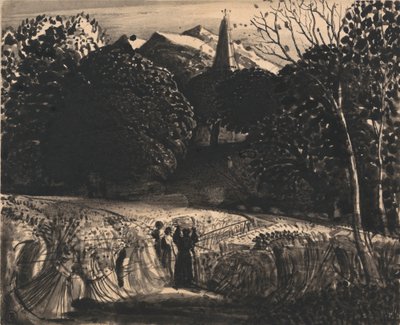 Maizal e iglesia a la luz de la luna de Samuel Palmer