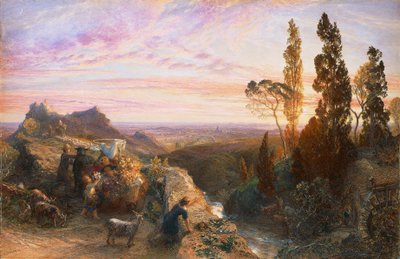 Sueño en los Apeninos, circa 1864, acuarela y gouache sobre papel transferido a madera de Samuel Palmer