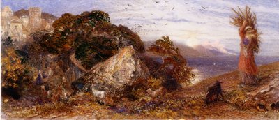 Luna naciente (acuarela, lápiz y acuarela) de Samuel Palmer