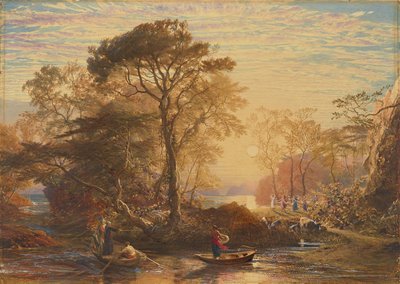Sir Guyon, con la asistencia de Palmer, tentado por Fedria para desembarcar en las Islas Encantadas de Samuel Palmer