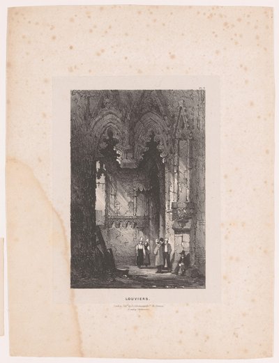 Interior de una iglesia en Louviers Louviers (título sobre el objeto) Interiores (título de la serie) Interiores (título de la serie) de Samuel Prout (attributed to)