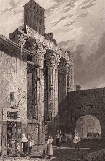 Columnas del Templo de Marte Ultor, Roma, Lacio, Italia, grabado en acero de Samuel Prout (1783-1852) dibujo, ca 15x115 cm de Samuel Prout