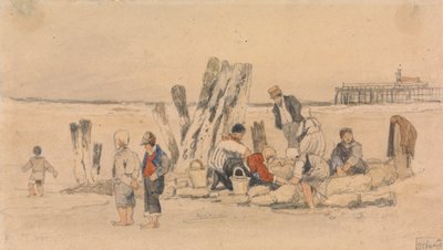Pescadores en la playa, Ostende de Samuel Prout