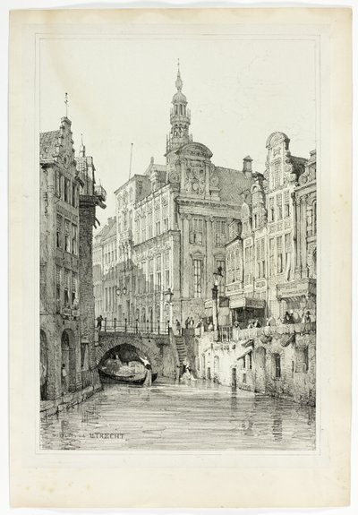 Hotel de Ville, Utrecht, a partir de facsímiles de bocetos realizados en Flandes y Alemania de Samuel Prout