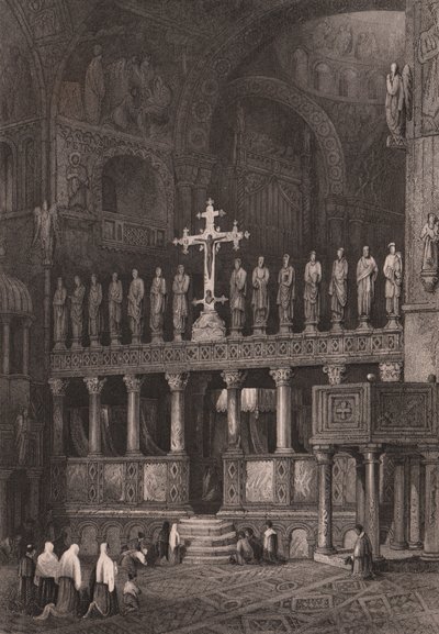 Iconostasio de la Basílica de San Marcos (Venecia, Véneto, Italia), grabado en acero según dibujo de Samuel Prout (1783-1852), 15x11,5 cm, aproximadamente de Samuel Prout