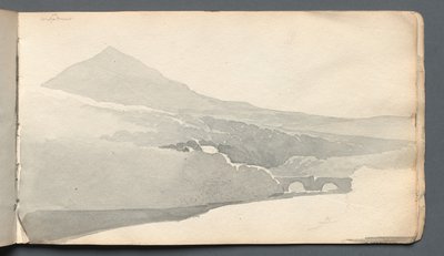 Cuaderno de bocetos: paisaje montañoso con puente, 1814 de Samuel Prout