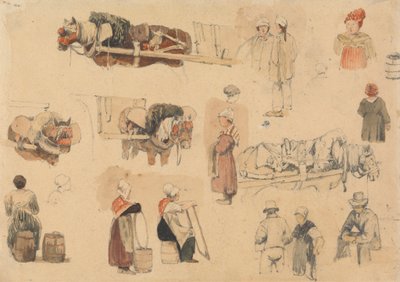 Bocetos de campesinos y caballos de trabajo de Samuel Prout