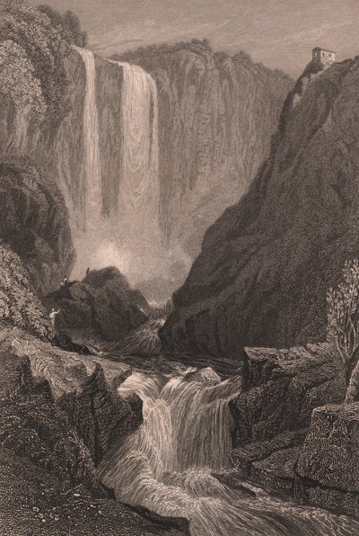 Vista de la Cascada de las Marmore (Cascata delle Marmore) cerca de Terni, Umbría, Italia, grabado en acero según dibujo de Samuel Prout (1783-1852), 15x11,5 cm aprox. de Samuel Prout