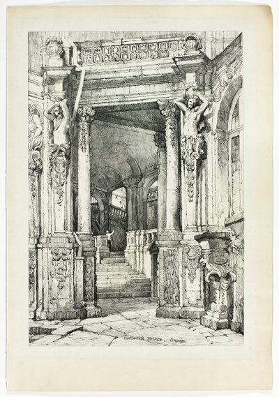 Palacio Zwinger, Dresde, a partir de facsímiles de bocetos realizados en Flandes y Alemania de Samuel Prout