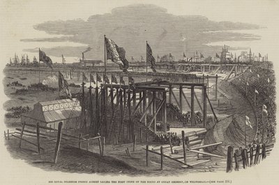 Su Alteza Real el Príncipe Alberto colocando la primera piedra de los muelles en Great Grimsby, el miércoles de Samuel Read