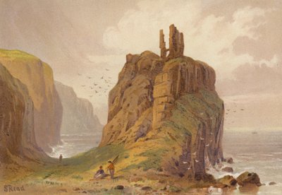 Norte de Irlanda, Castillo de Dunseverick (litografia en color) de Samuel Read