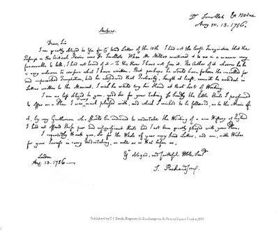 Una carta de Samuel Richardson al Dr. Smollett, 1756, 1840 de Samuel Richardson