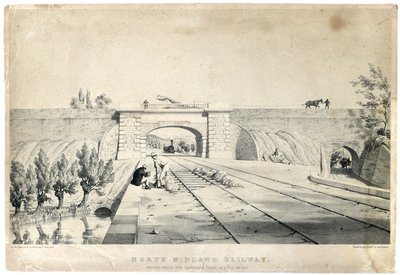 North Midland Railway Bridge under the Cromford Canal at Bull Bridge c1840 (litografía tintada sobre papel) de Samuel Russell