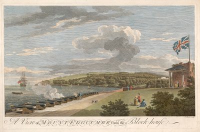Vista del Monte Edgcumbe desde la Casa de Bloqueo, pub. 1755 de Samuel Scott