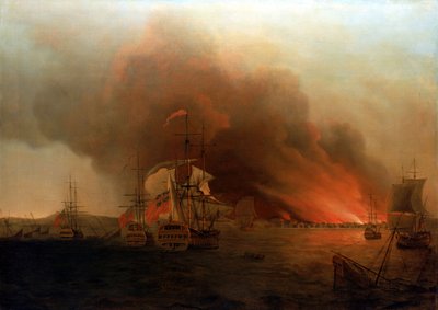 La quema de Payta, noviembre de 1741, mediados del siglo XVIII (óleo sobre lienzo) de Samuel Scott