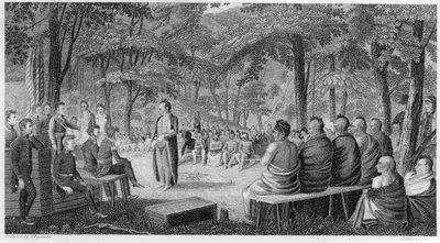 El Mayor Long celebrando un consejo con los indios Oto (Missouri), grabado por Lawson, 1819 de Samuel Seymour
