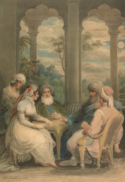 El príncipe Rasselas y su hermana conversan en su palacio de verano a orillas del Nilo de Samuel Shelley